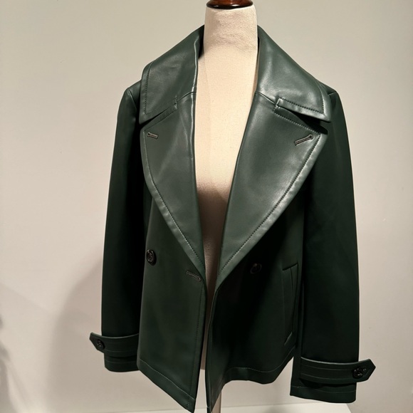 Ann Taylor Green Leather Short Trench Coat - Picture 7 of 8